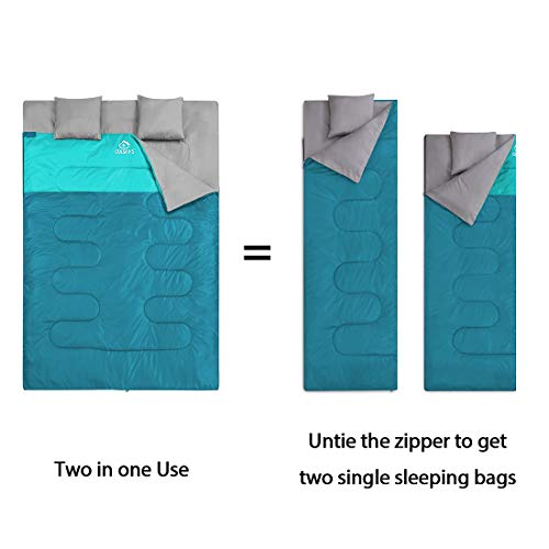 Double Sleeping Bag for Adults w/ 2 Pillows-All Season Queen Size