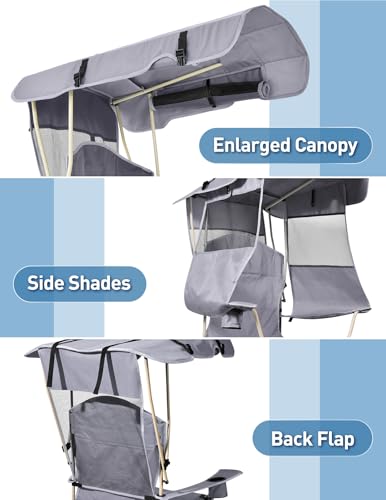 Beach Chair w/ Canopy Shade,Folding Camping Chair w/ Canopy & Cup Holder