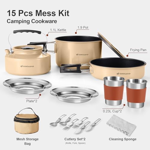 Camping Cookware Set Non-Stick Pot & Pan Set w/ Kettle,Stainless Steel Utensils Mess Kit