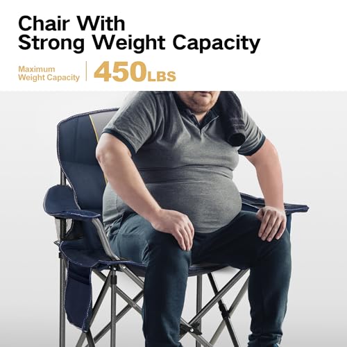 2pcs Oversized Camping Folding Chair Heavy Duty w/ Cooler Bag-Support 450LBS