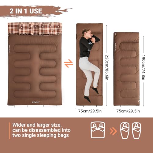 Queen Size 2 Person Double Sleeping Bags with Pillows for Adults