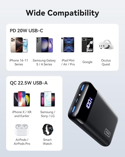 Portable Charger, 22.5W 20000mAh USB C in & Out Power Bank Fast Charging