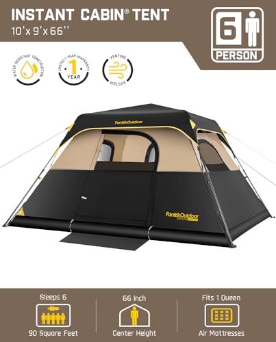 Camping Tent 4 Person Instant Cabin Tent Setup in 60 Seconds w/ Rainfly & Carry Bag