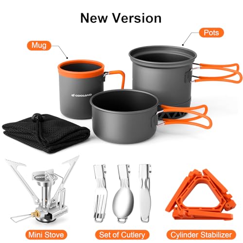 Camping Pots w/ Heat Exchanger Camping Cooking Set w/ Portable Camping Stove