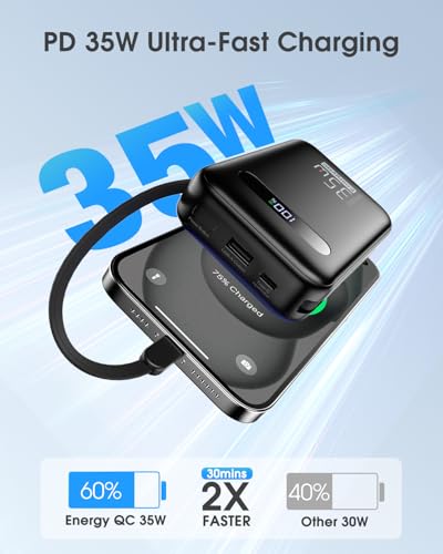 Power Bank, 20,000mAh 35W PD 3.0+QC 4.0 Fast Charging Portable Charger w/ Built-in Lightning