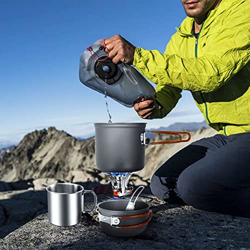 8pcs Camping Cookware Mess Kit,Camping Pot & Pan Set w/ Mini Backpacking Stove