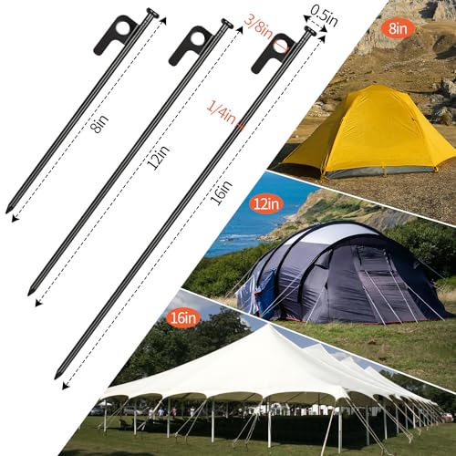 8pcs 8" Heavy Duty Forged Steel Tent Stakes w/ Storage Bag for Camping