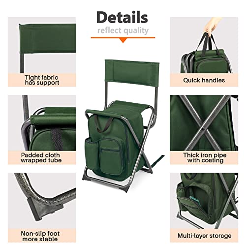 Backpack Cooler Chair Fishing Chairs w/ Backrest,Folding Camping Stool Compact for Outdoors