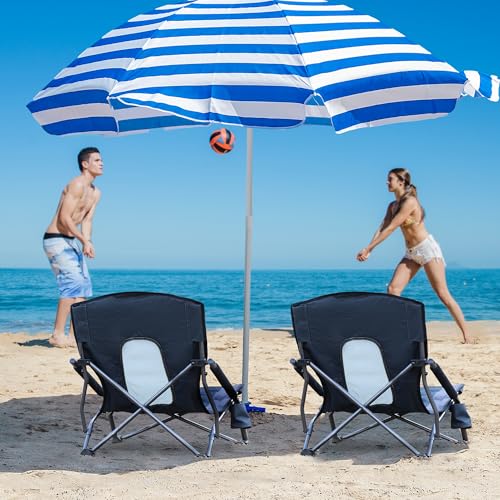Beach Chairs for Adults,Camping Low Lightweight Portable Chair w/ Cup Holder
