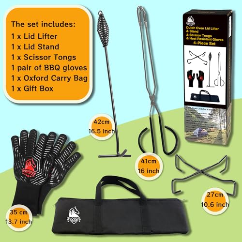 5n1 Dutch Oven Camping Accessories Kit-Campfire Cooking Equipment w/ Heat-Resistant Gloves