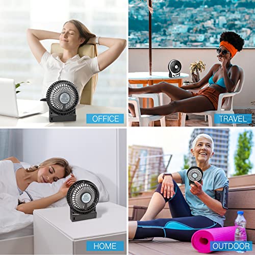 3 Speeds Mini Desk Fan,Rechargeable Battery Operated Fan w/ LED Light