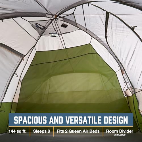 Aspen Grove 8 Person Hybrid Dome Family Camping Tent with 2 Rooms