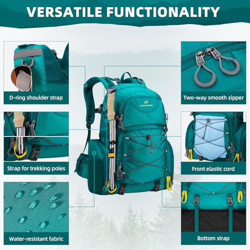 Hiking Backpack w/ Rain Cover,40L Waterproof Camping Backpack,Packable Hiking Daypack