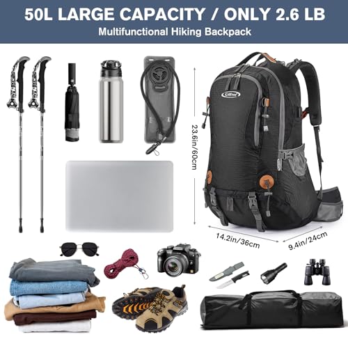 50L Hiking Backpack Waterproof Daypack Outdoor Camping Climbing Backpack w/ Rain Cover