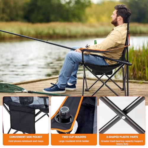 2pcs Oversized Padded Camping Chair,350LB Heavy Duty Quad Fold Chair w/ Arms