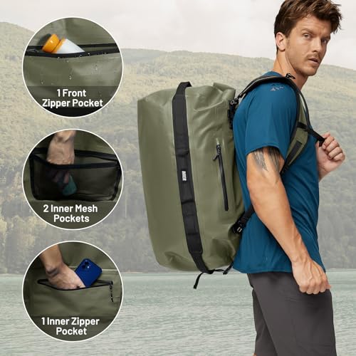 60L Large Waterproof Duffel Bag Rolltop Dry Backpack Duffle Bags for Kayaking,Camping