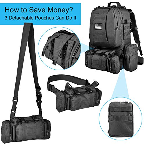 Tactical Backpack Military Army Rucksack 60L Large Assault Pack Detachable Molle Bag