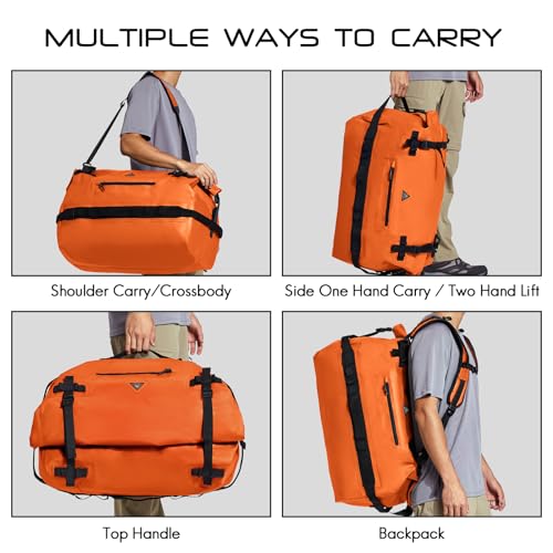 60L Large Waterproof Duffel Backpack Roll-Top Heavy Duty Dry Duffle Bag for Camping