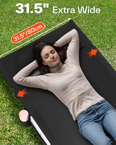 Camping Cot 31.5’’ Extra Wide Compact Sleeping Cots with Side Pocket
