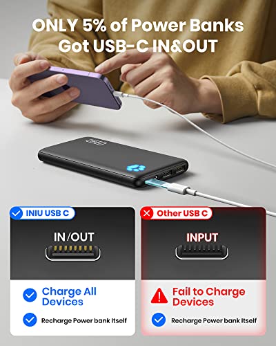 Portable Charger,Slimmest 10000mAh 5V/3A Power Bank, USB C in&out High-Speed Charging