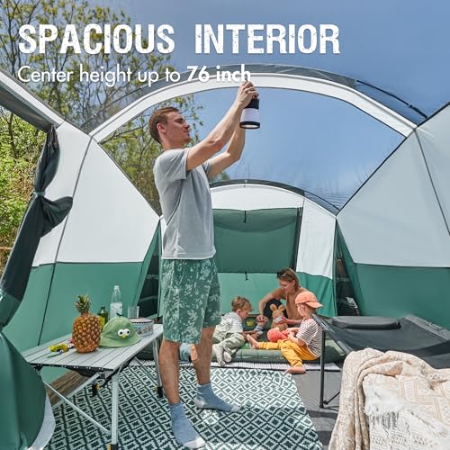 8 Person Family Camping Tent w/ Screen Room,Water Resistant Big Tunnel Tent w/ Rainfly