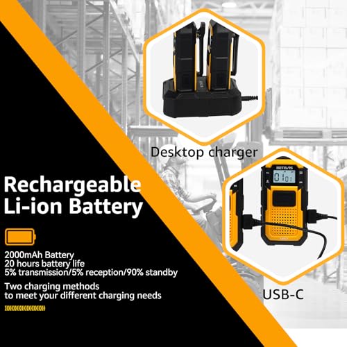 Retevis RB48 Heavy Duty Walkie Talkies, Waterproof Two Way Radio, Advanced Triple Proof, 2000 mAh, Emergency, 2 Way Radio Long Range for Job Site (4 Pack) Yellow