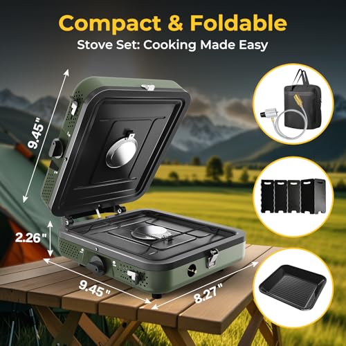 Camping Stove 2 Burner Propane Stove With Grill,Foldable Camping Stove Propane