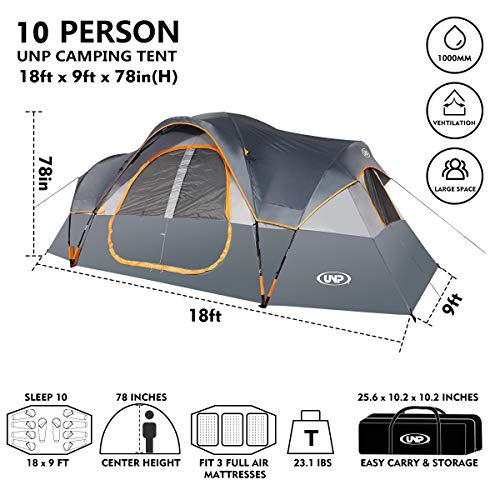 Camping Tent 10-Person-Family Tents,Parties,Music Festival Tent,5 Large Mesh Windows