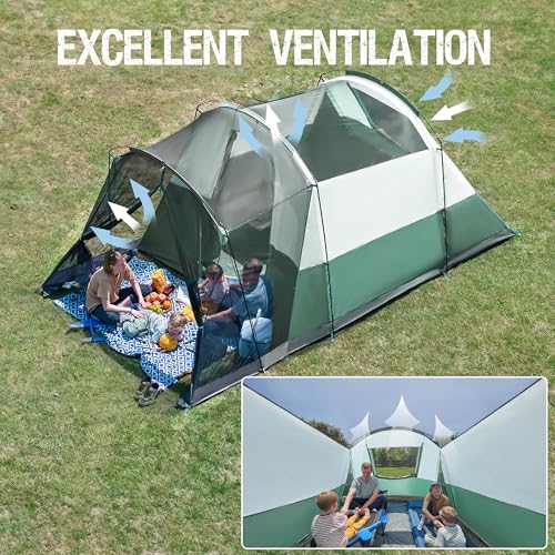 6/8/10 Person Family Camping Tent w/ Screen Room,Water Resistant Big Tunnel Tent w/ Rainfly