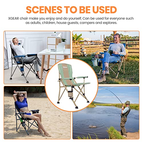 Camping Chair Hard Arm High Back Lawn Chair Heavy Duty w/ Cup Holder