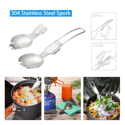 6pcs Camping Cookware Mess Kit w/ Lightweight Pot,Stove,Spork & Carry Mesh Bag