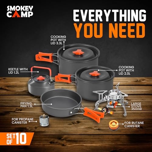Camping Cookware Mess Kit Set w/ Stove-Backpacking Camping Pots & Pans Set