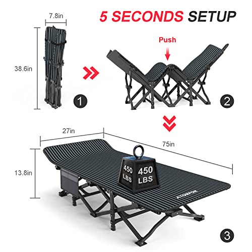 Camping Cot for Adults w/ Cushion Comfortable,Tent Folding Cot for Sleeping