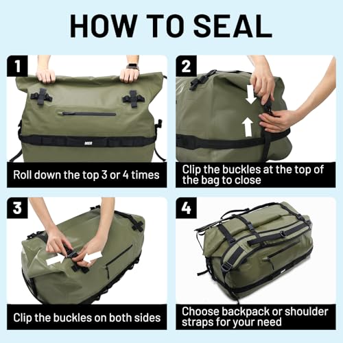 60L Large Waterproof Duffel Bag Rolltop Dry Backpack Duffle Bags for Kayaking,Camping