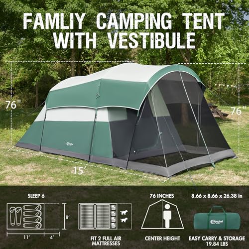 6/8/10 Person Family Camping Tent w/ Screen Room,Water Resistant Big Tunnel Tent w/ Rainfly