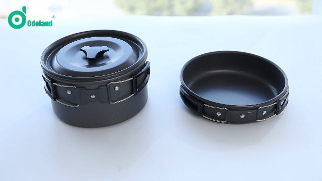 15pcs Camping Cookware Mess Kit,Non-Stick Lightweight Pots Pan Set w/ Stainless Steel Cups