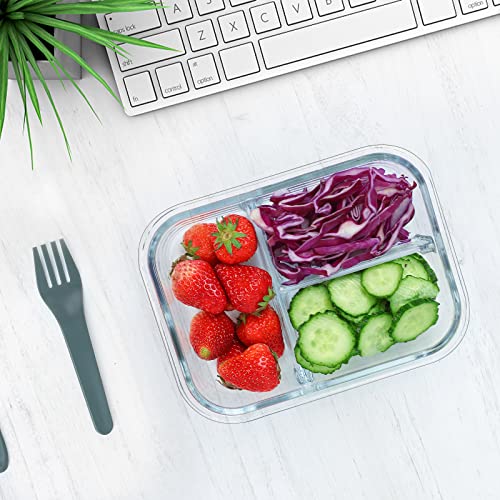5pcs 36oz Glass Meal Prep Containers 3 Compartment w/ Lids,Glass Lunch Container