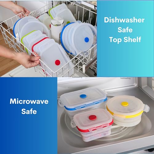 5pcs Collapsible Silicone Food Storage Containers,BPA Free,Microwave,Freezer & Dishwasher Safe