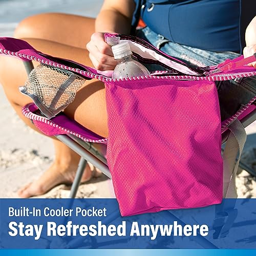 Beach Sling Chair w/ Cooler Pocket & Detachable Pillow-Beach Folding Chair & Camping Chair