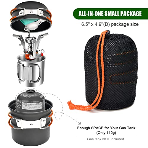 8pcs Camping Cookware Mess Kit,Camping Pot & Pan Set w/ Mini Backpacking Stove