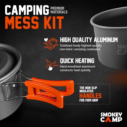 Camping Cookware Mess Kit Set w/ Stove-Backpacking Camping Pots & Pans Set