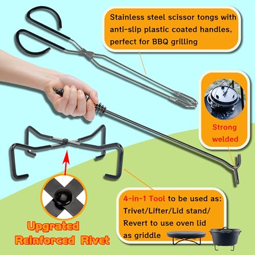 5n1 Dutch Oven Camping Accessories Kit-Campfire Cooking Equipment w/ Heat-Resistant Gloves