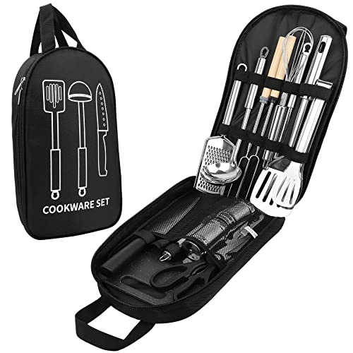Camping Cooking Utensils Set,Stainless Steel Grill Tools, Camping BBQ Cookware Gear