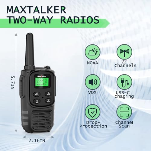 2pcs Walkie Talkies Long Range for Adult,MT10 Rechargeable Walkie Talkies