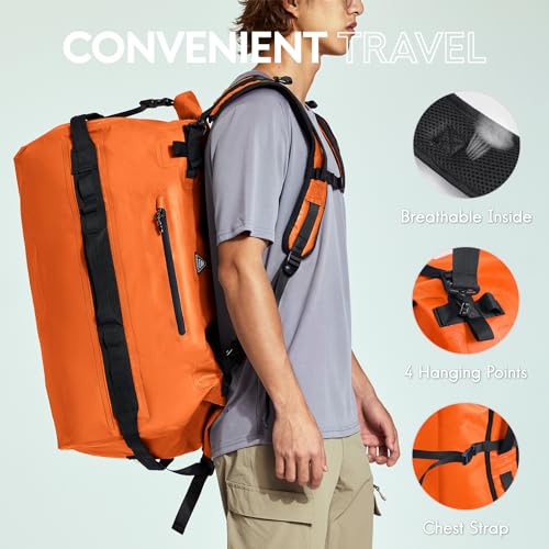 60L Large Waterproof Duffel Backpack Roll-Top Heavy Duty Dry Duffle Bag for Camping