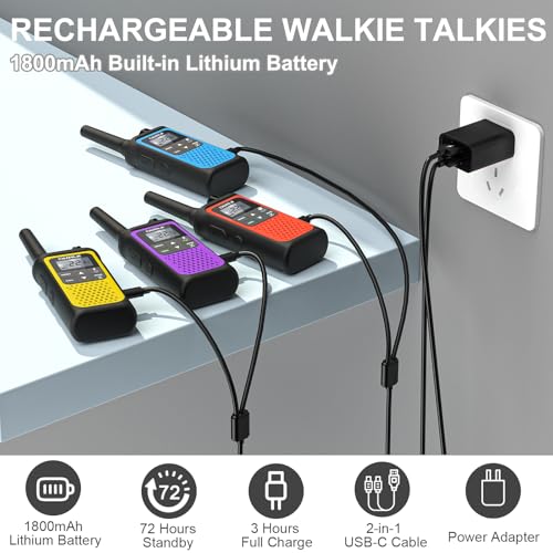4pcs Rechargeable Walkie Talkies Long Range, Walkie Talkies for Adults