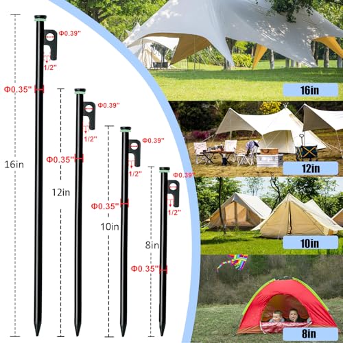 Tent Stake w/ Hammer,Heavy Duty Tent Stakes+Tent Stakes Hammer+Pouch