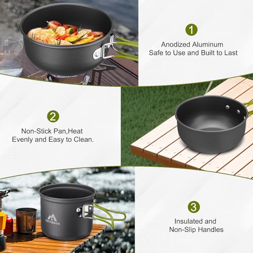 Camping Cookware Kit Backpacking, 0.33Gal Pots & 0.17Gal Pans Set