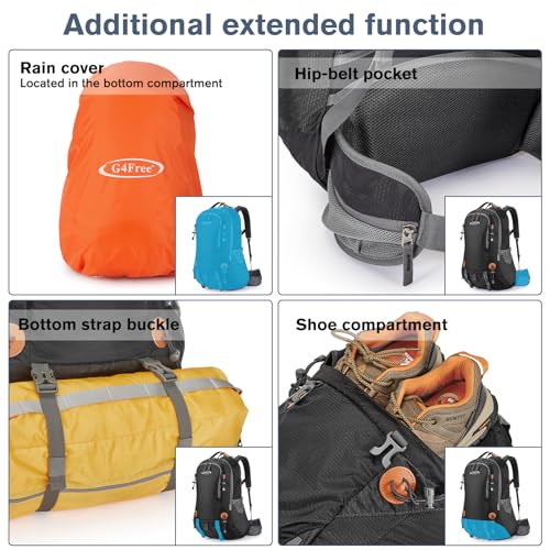 50L Hiking Backpack Waterproof Daypack Outdoor Camping Climbing Backpack w/ Rain Cover
