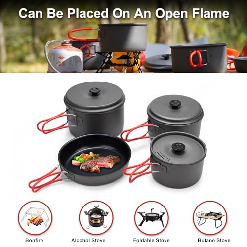 Camping Cookware Set Camping Gear,Compact Camping Pots & Pans Set